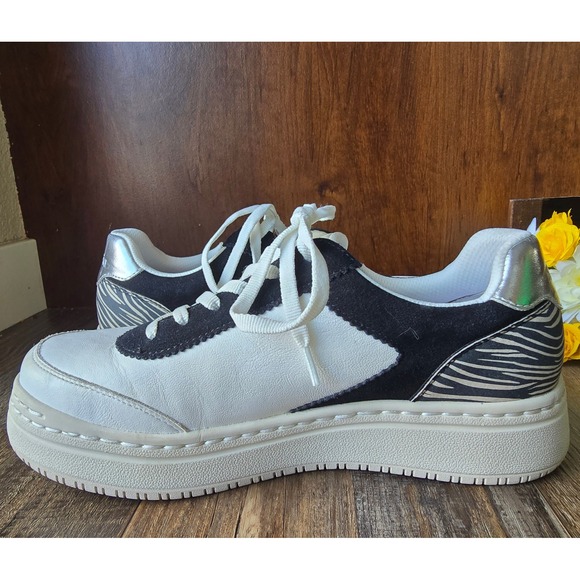 Alegria Womens Platform‎ Sneakers Averie White Zebra Print Zip Up Size 8 38.5 - Picture 3 of 11